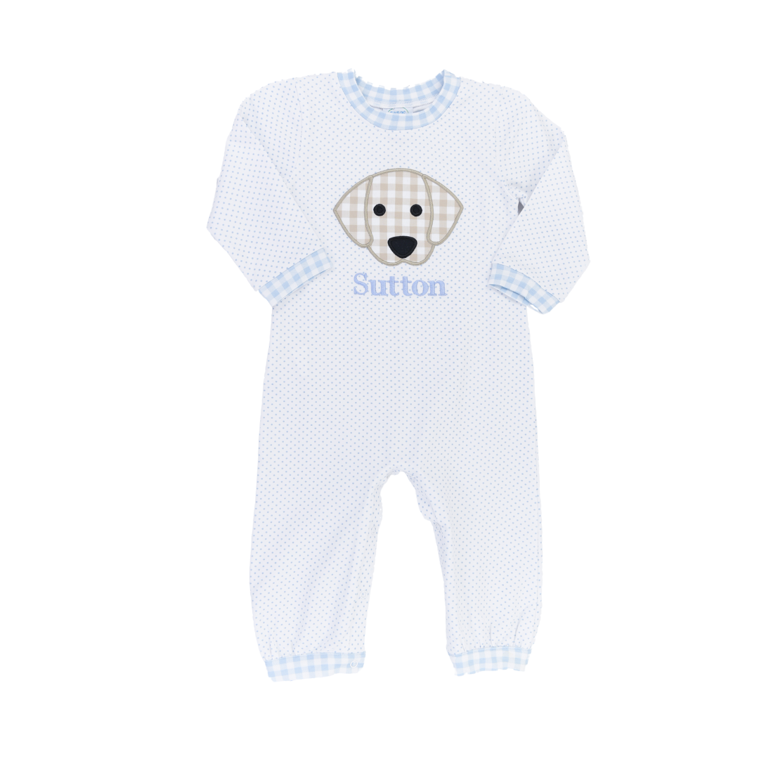 Blue Bitty Dot Pup Long Romper