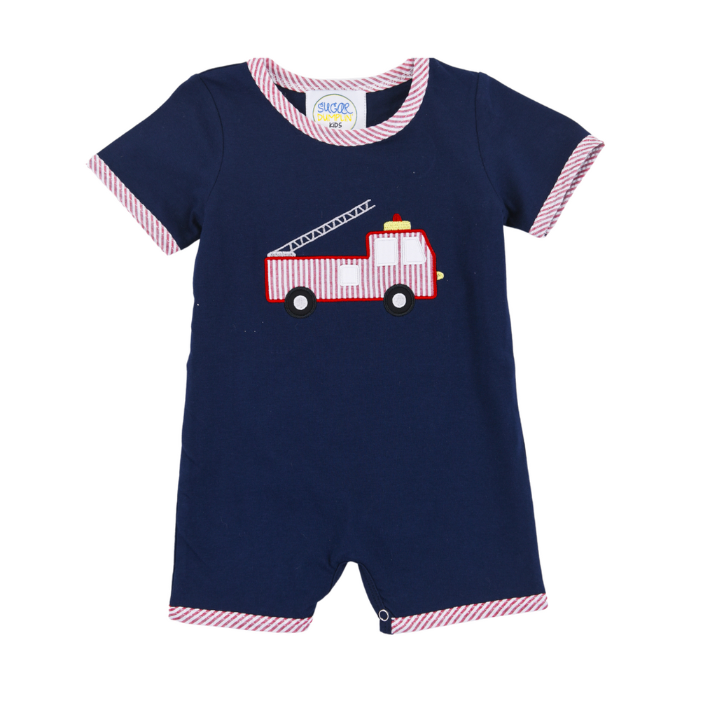 Firetruck Appliqué Boy Jon Jon – Sugar Dumplin' Kids