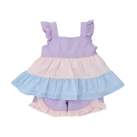 Swiss Dot Colorblock Girl Short Set