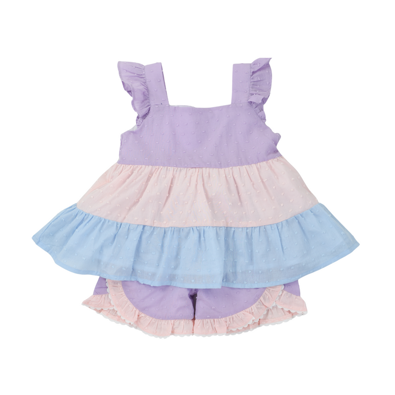Swiss Dot Colorblock Girl Short Set