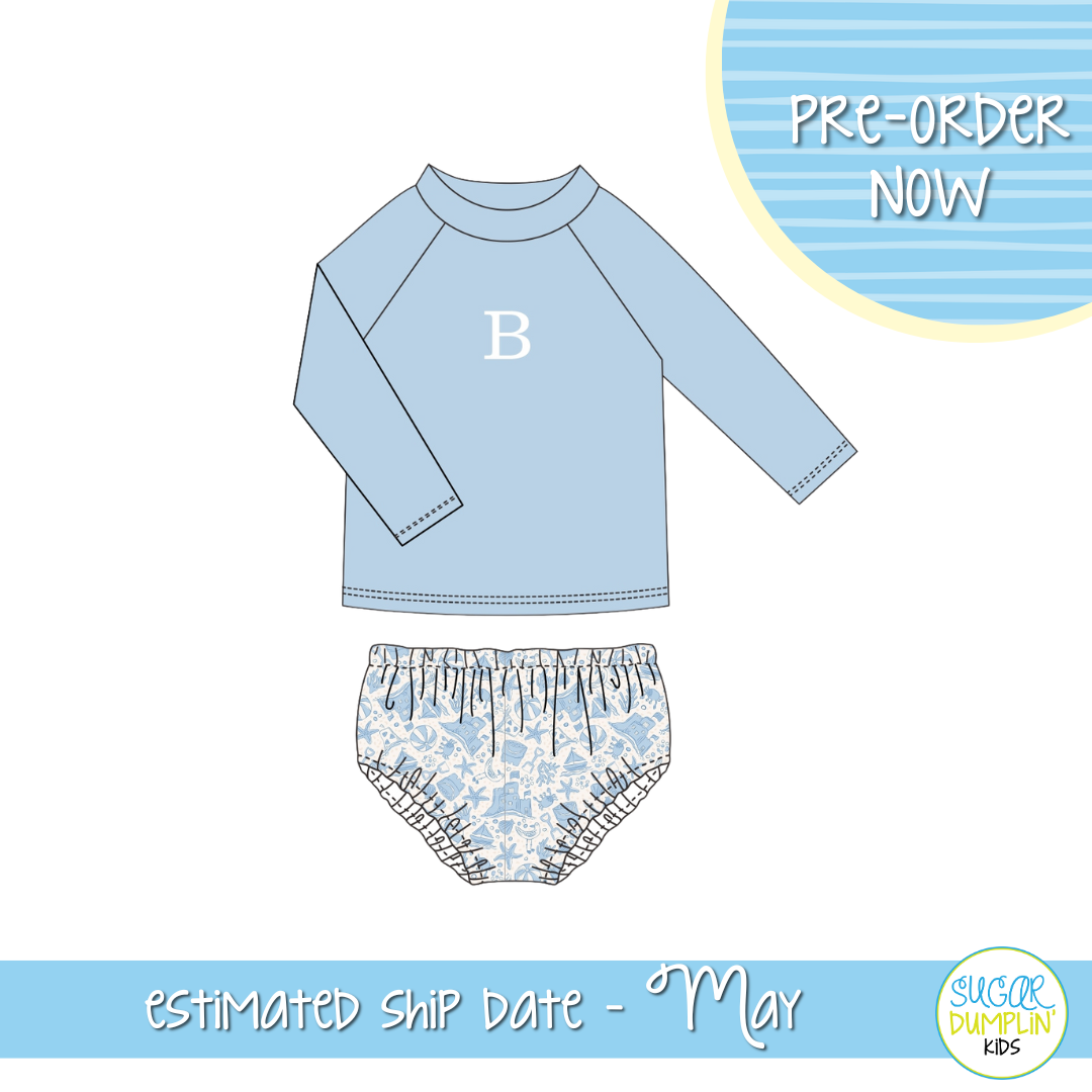 PO111: Fun in the Sand Boys Diaper Cover Swim Set