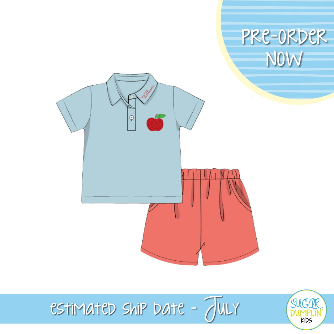 PO113: French Knot Apples Boys Short Set