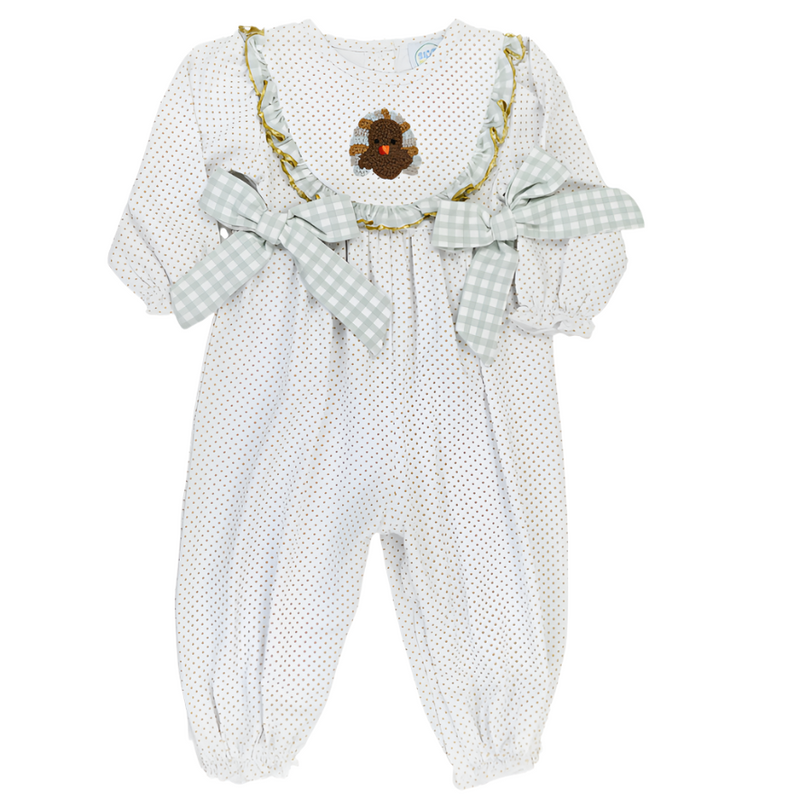 Girls French Knot Turkeys Long Romper