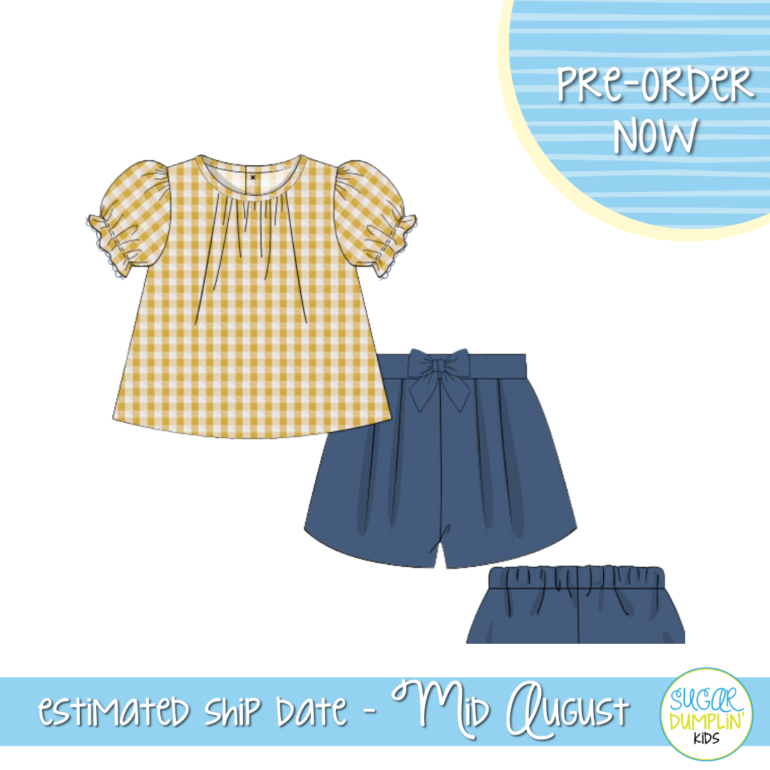 PO106: Mustard Check Girl Short Set