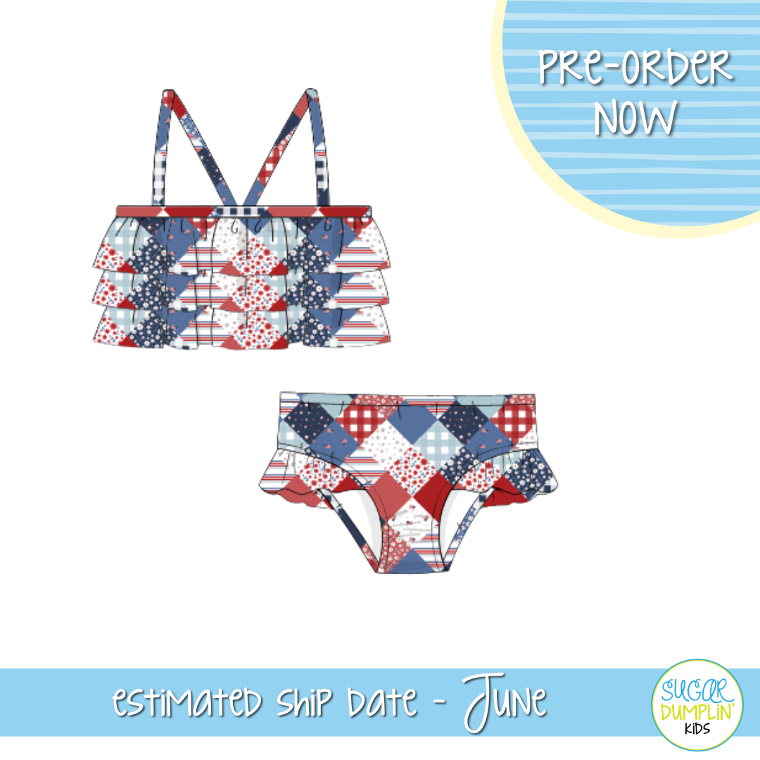 PO103: Patriotic Patchwork Girls 2pc Swimsuit