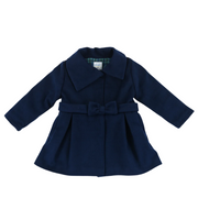 Girls Navy Pea Coat with Bow Belt