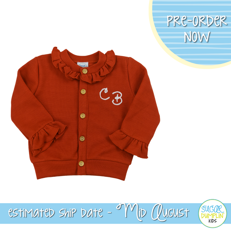 PO95: Girls Sweater Weather Cardigan Sweater Rust