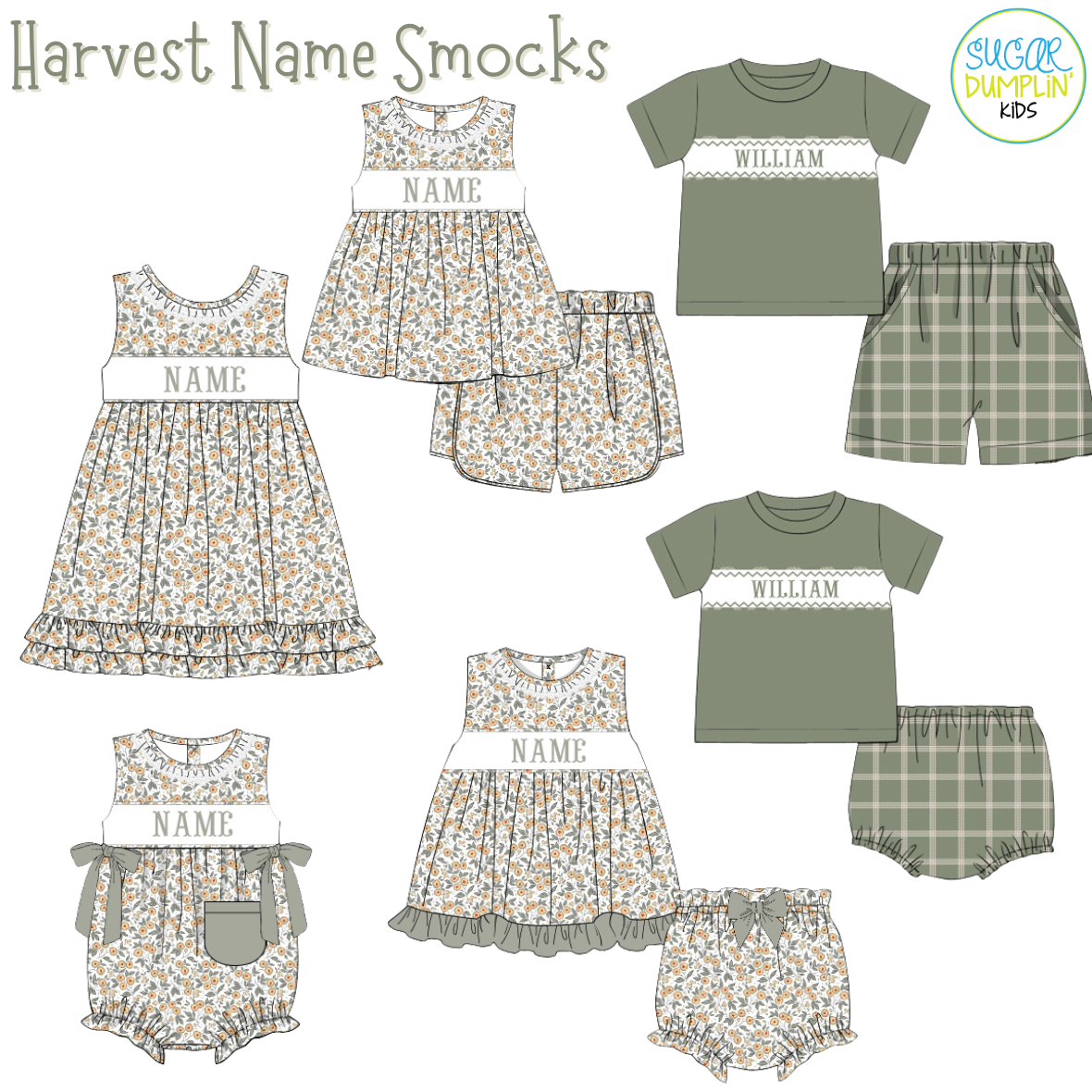 PO115: Harvest Name Smocks Girls Bubble