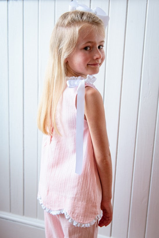 PO110: Linen Pink Girls Pant Set