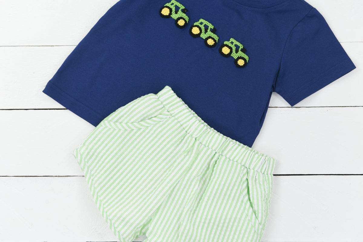 French Knot Tractor Toys Boy Short Set
