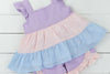 Swiss Dot Colorblock Girl Short Set
