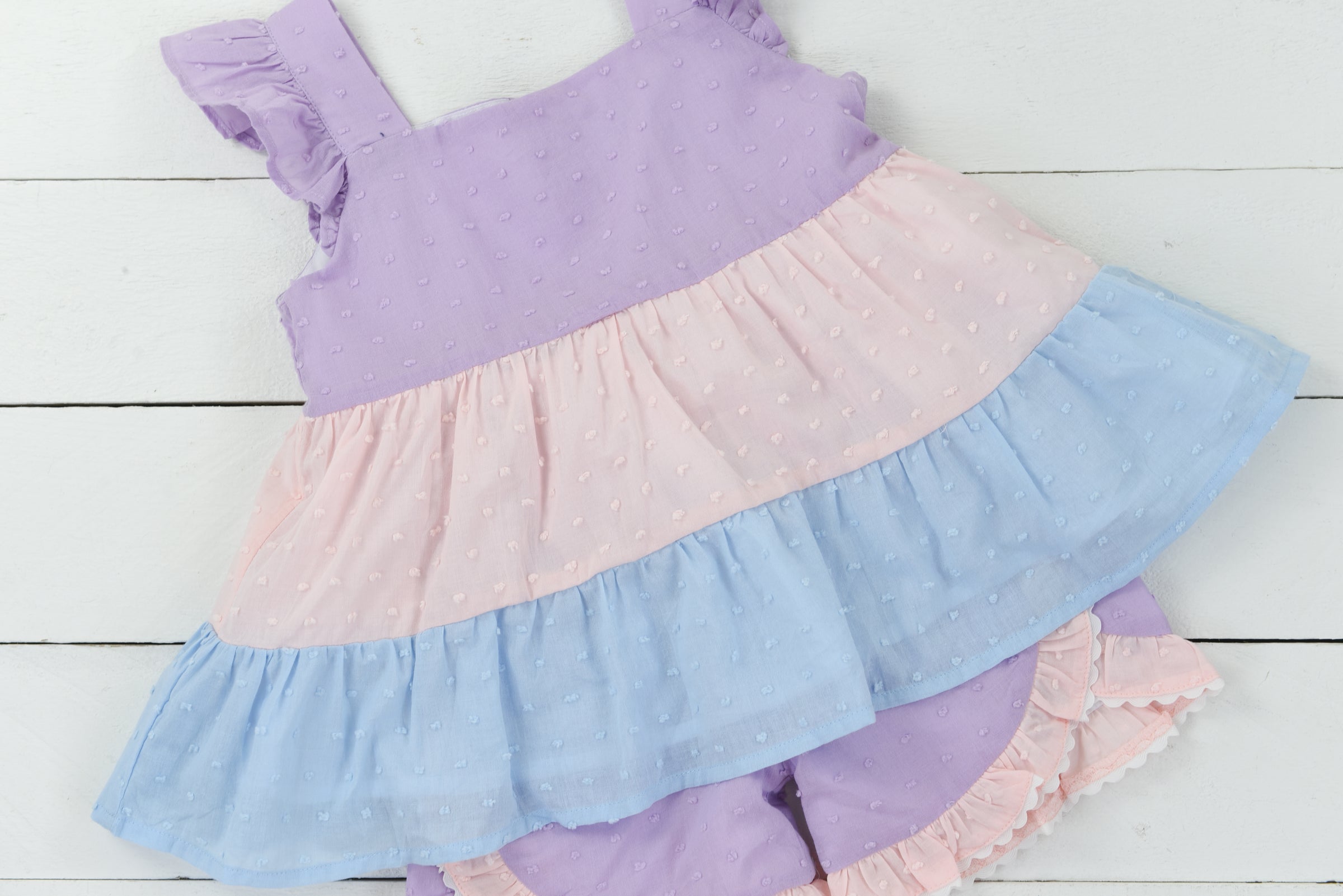 Swiss Dot Colorblock Girl Short Set