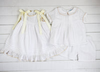 PO110: LInen White Boys Short Set