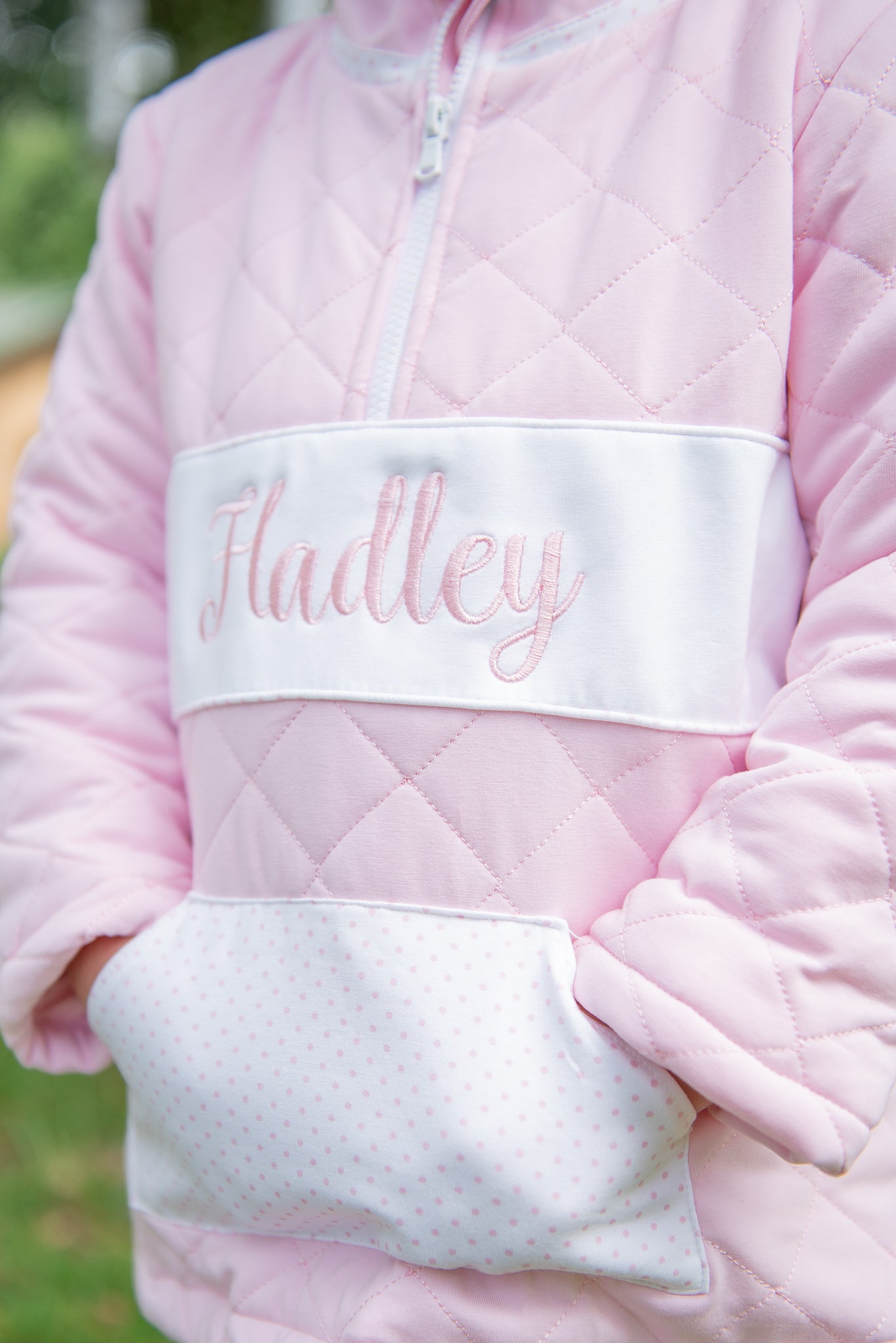 Girls Pink Embroidered Name Jacket
