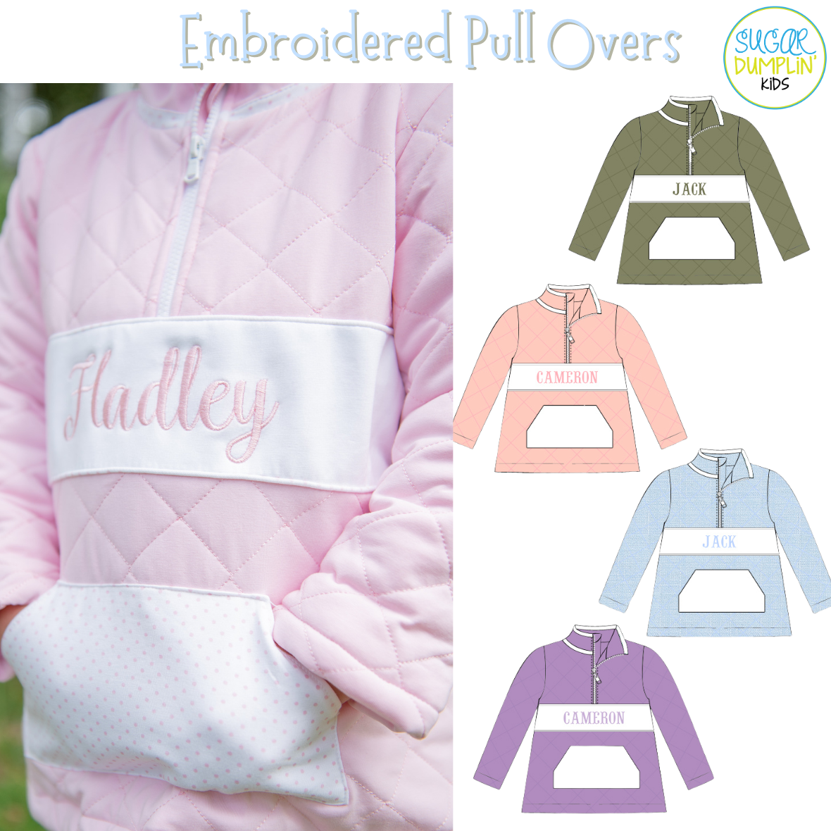 PO115: Girls Blush Quilted Name Pullover