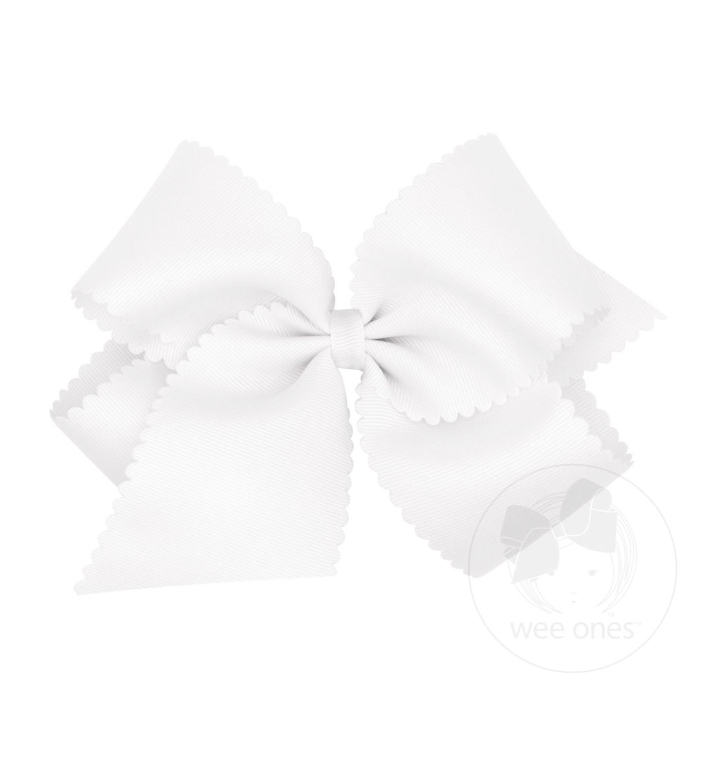 King Grosgrain Bow with Scalloped Edge White