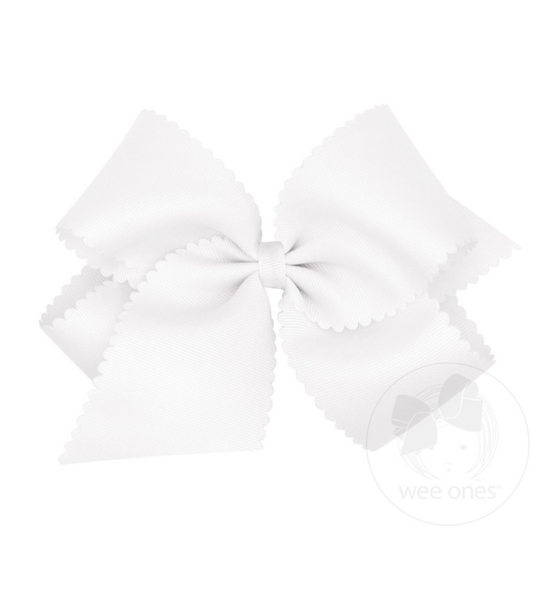 King Grosgrain Bow with Scalloped Edge White