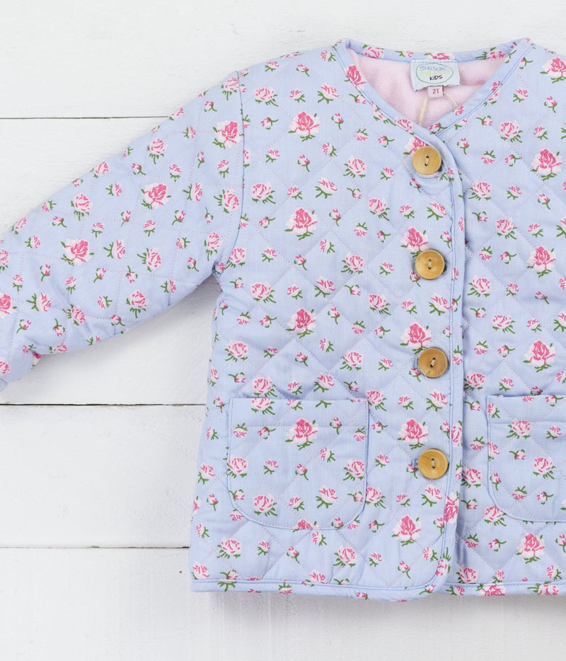 PO95: Girls Blue Floral Quilted Jacket