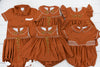 PO95: Girls Rust Linen Smocked Bloomer Set