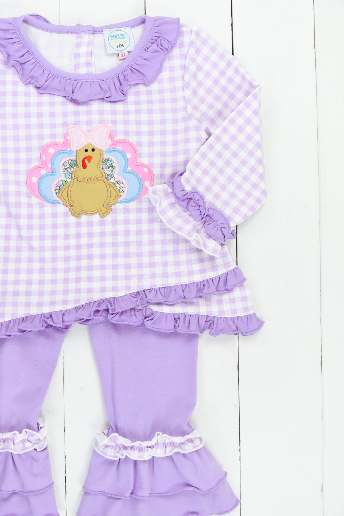 PO96: Girls Lavender Gingham Turkey Pant Set