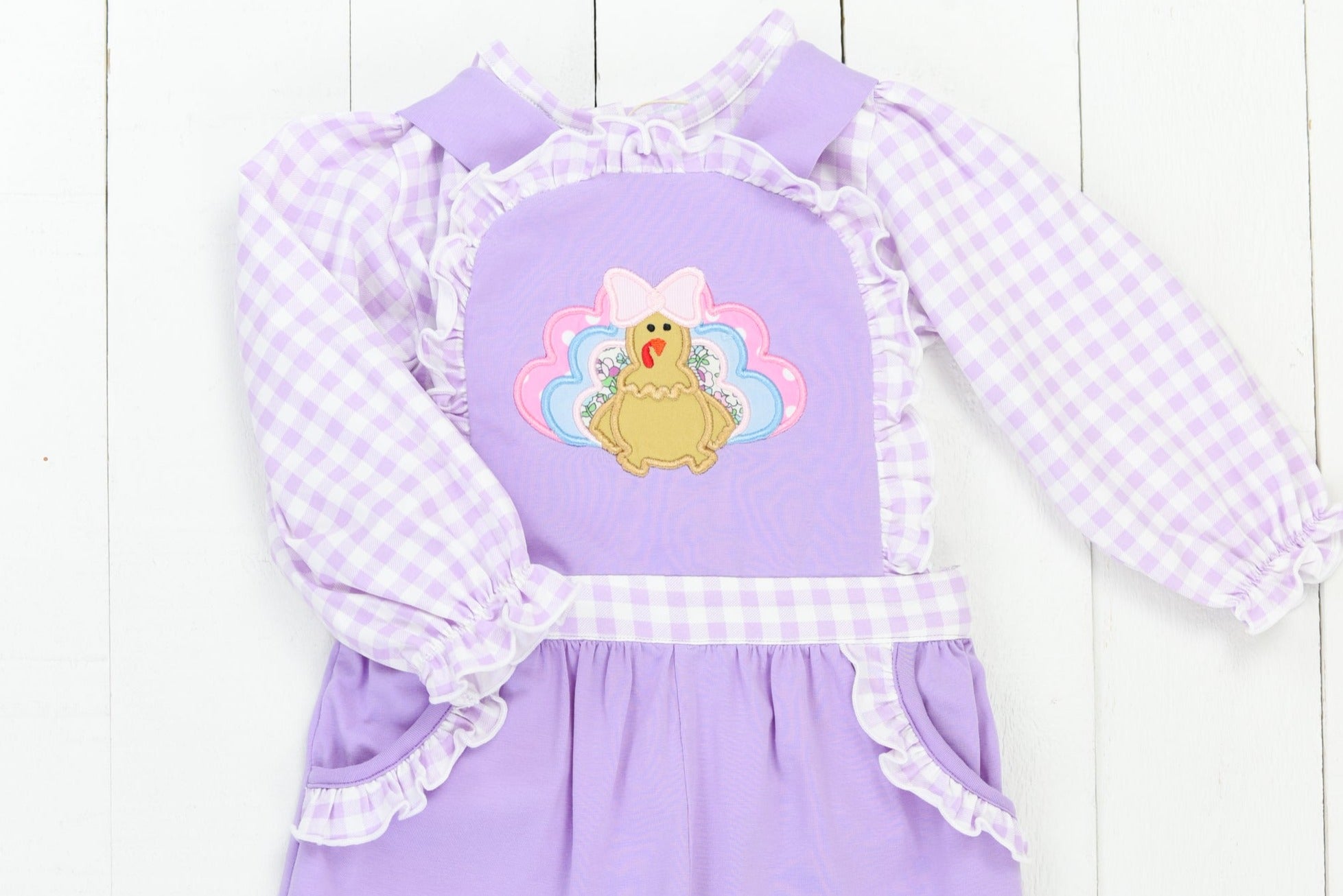 Girls Lavender Gingham Turkey Romper Set