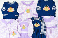 Girls Lavender Gingham Turkey Romper Set