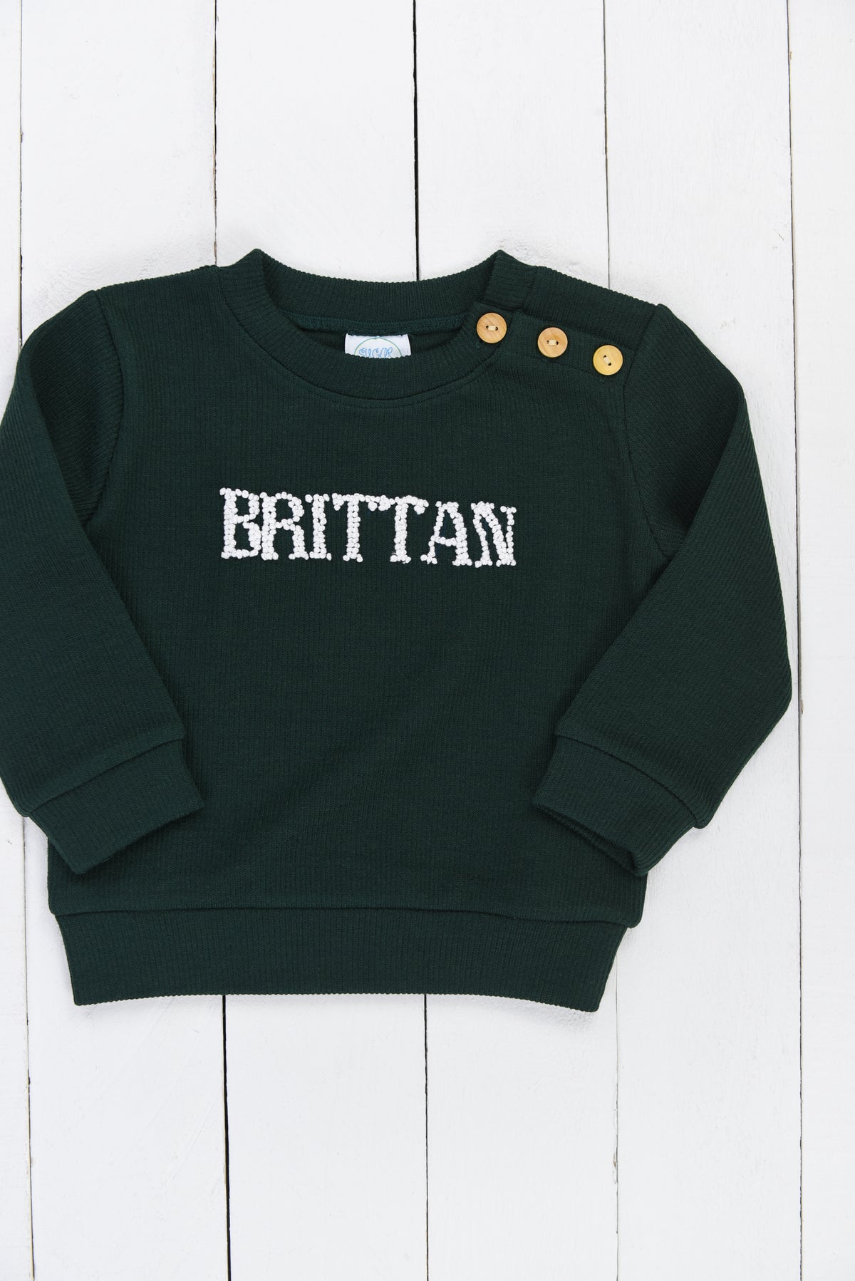 PO96: Green Frenchknot Name Sweater