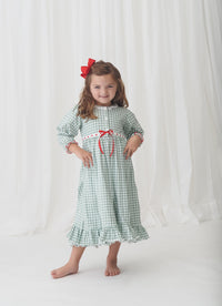 Green Check Girls Gown