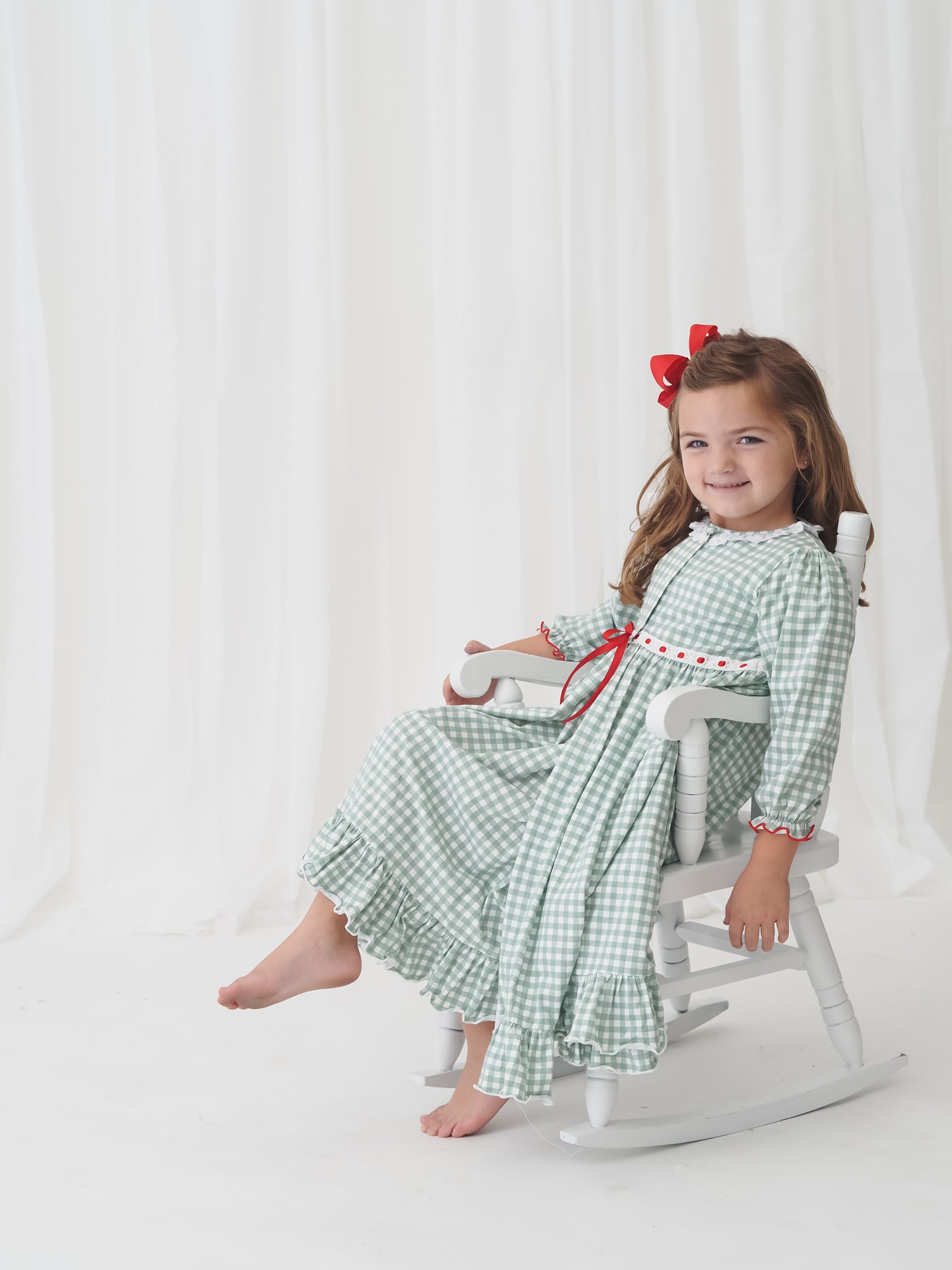 Green Check Girls Gown