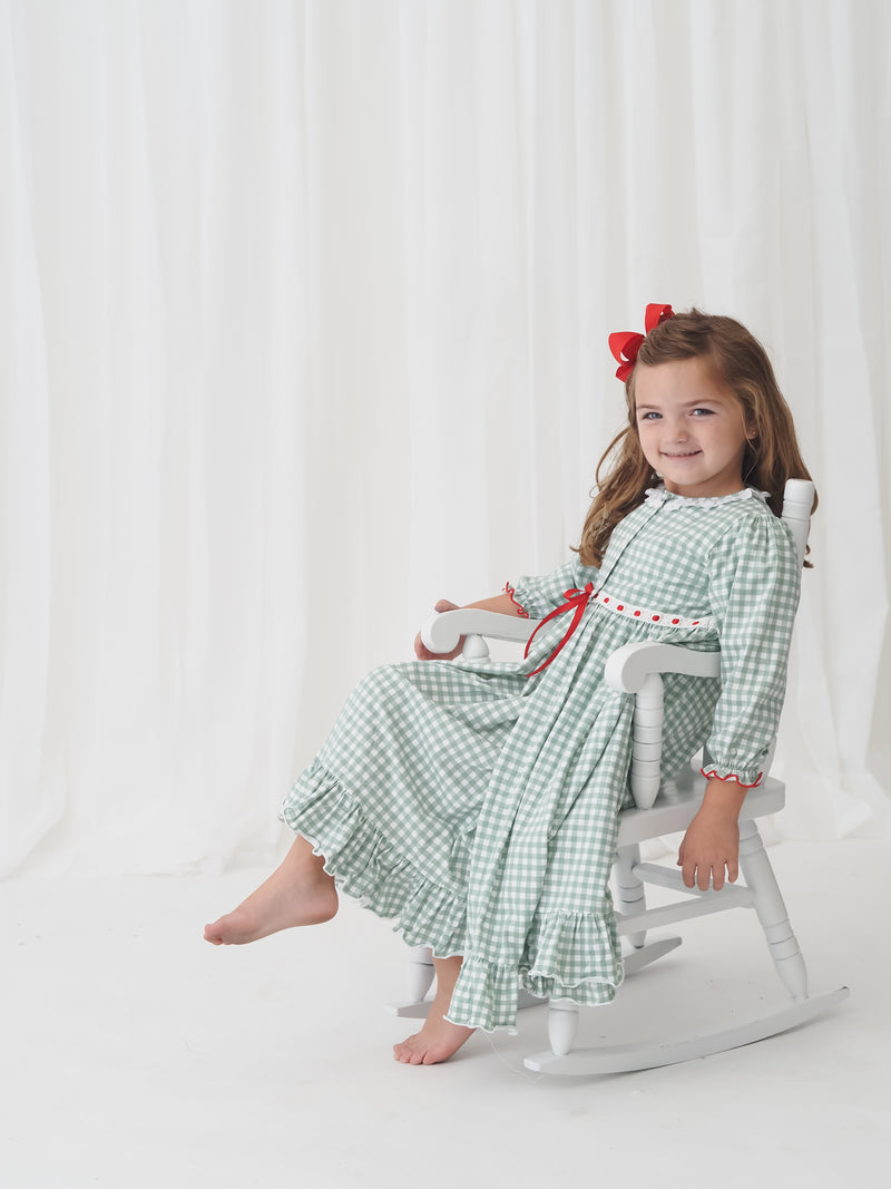 Green Check Girls Gown