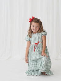 Green Check Girls Gown