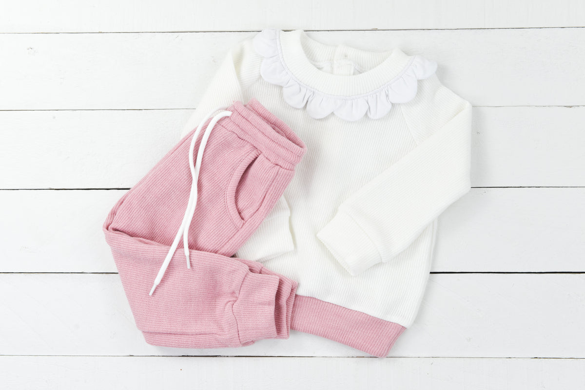 Knit Magnolia White/Pink Girls Jogger Set