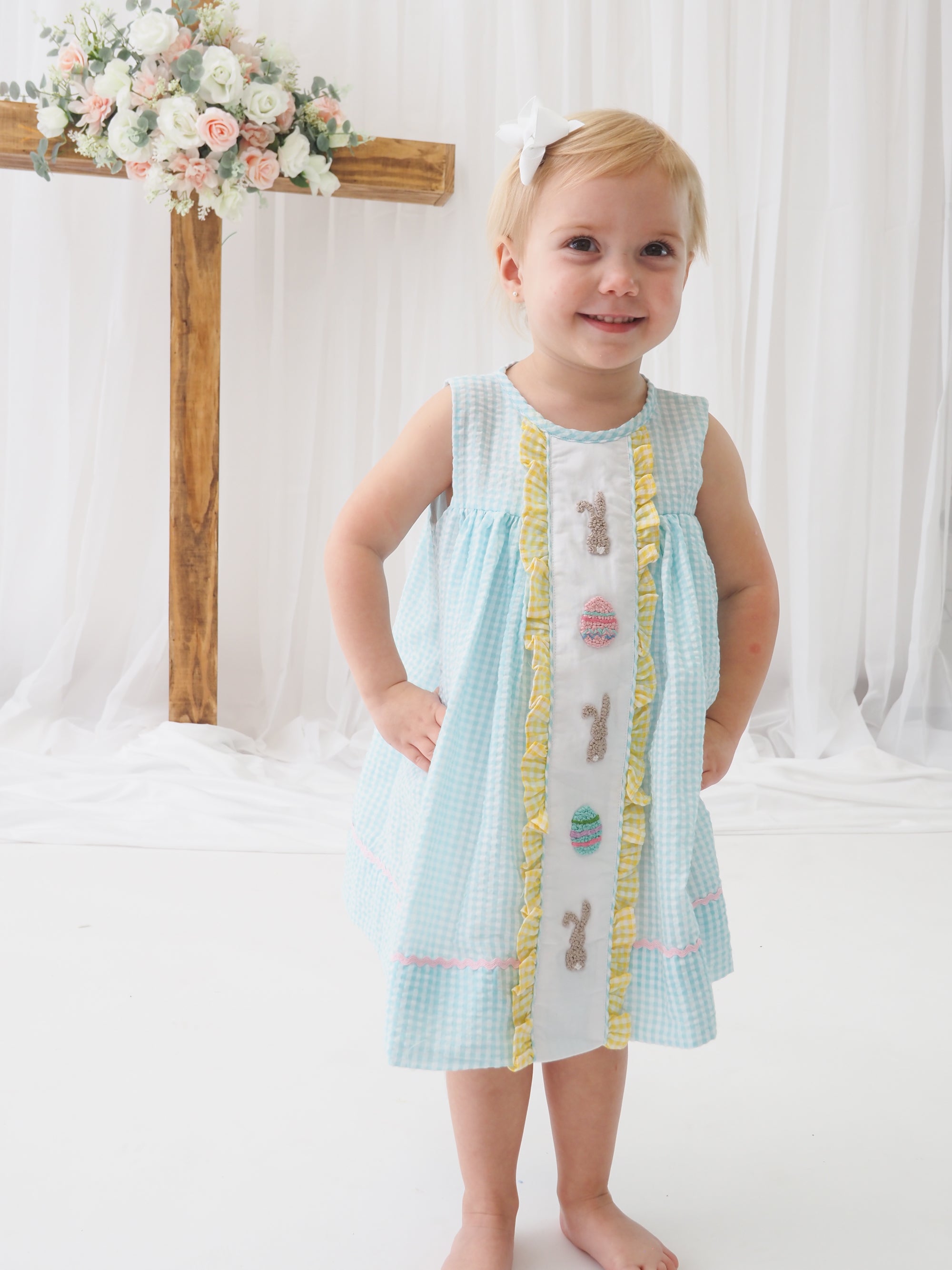 Girls French Knot Bunny and Egg Dress