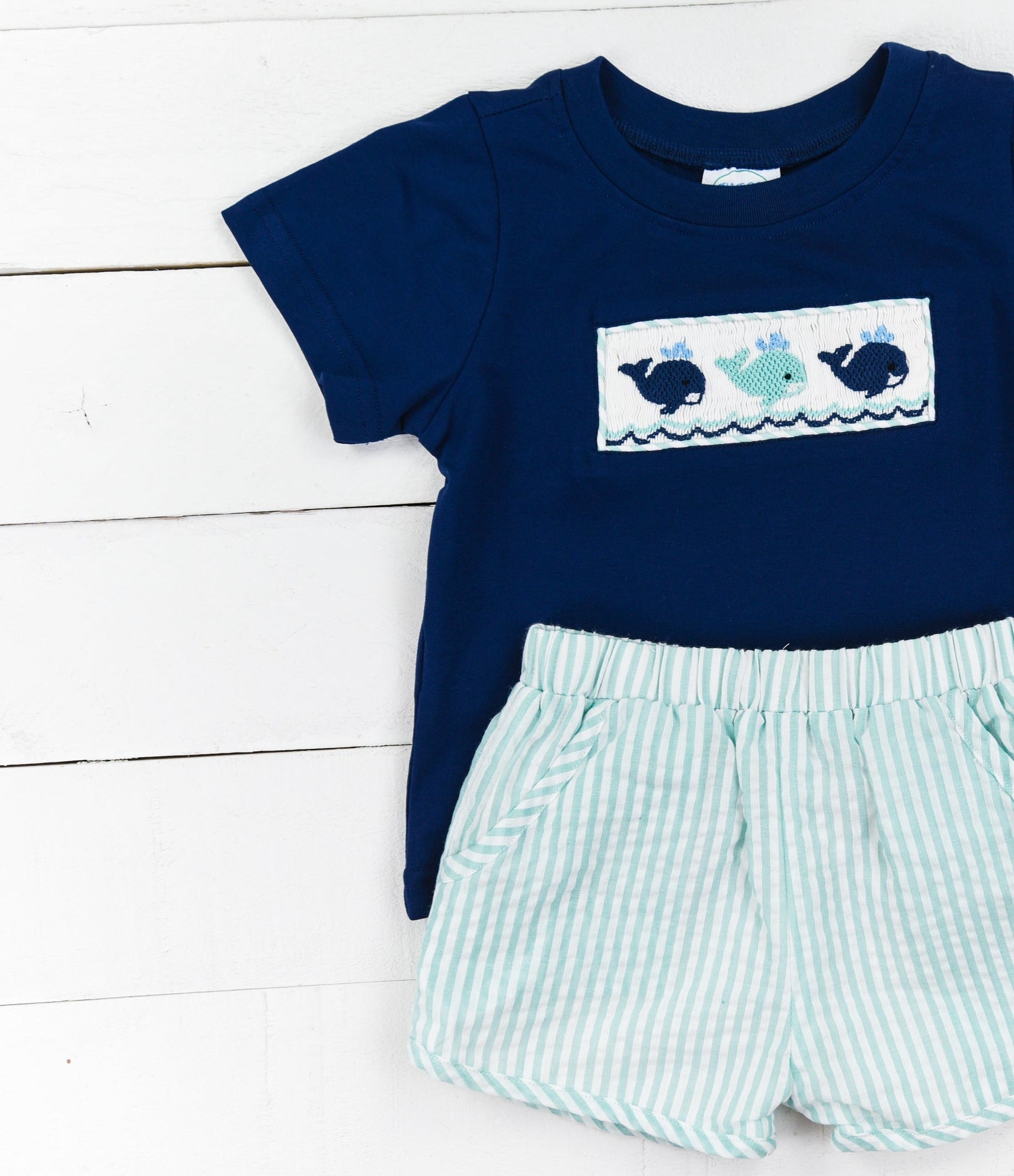 Boys Smocked Whale Shorts Set