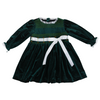 Winter Wishes Girls Green Velvet Smocked Dress with Ribbon Sash