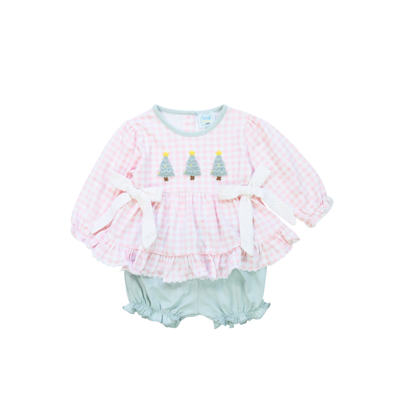 French Knot Tree Girls Bubble Short Set