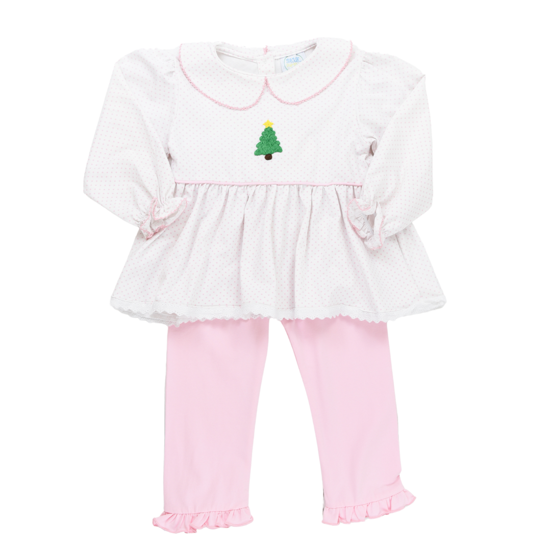 Bitty Dot Christmas Tree Girls Pants Set