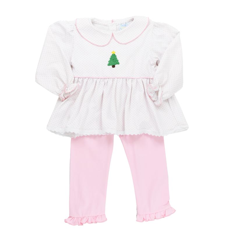 Bitty Dot Christmas Tree Girls Pants Set