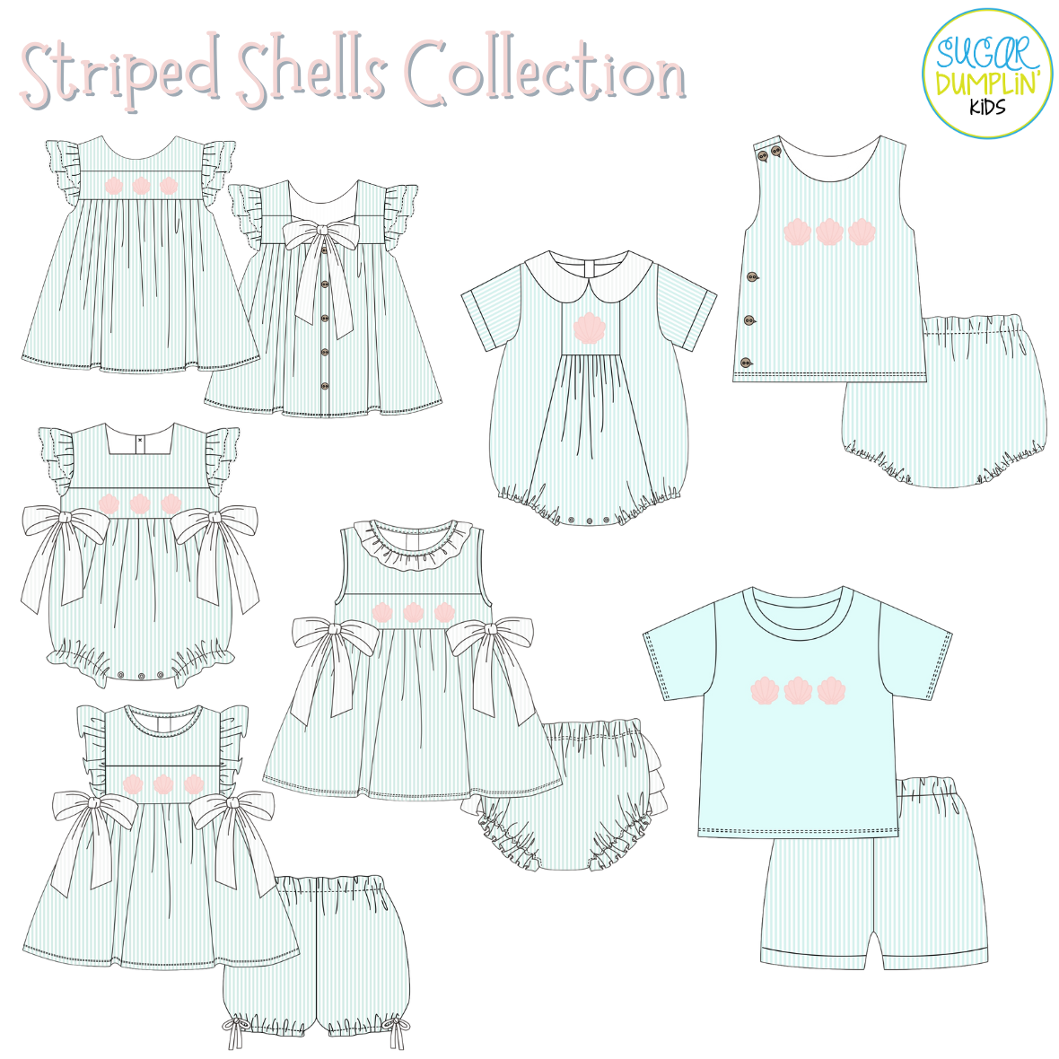 PO111: Striped Shells Collection Girls Short Set