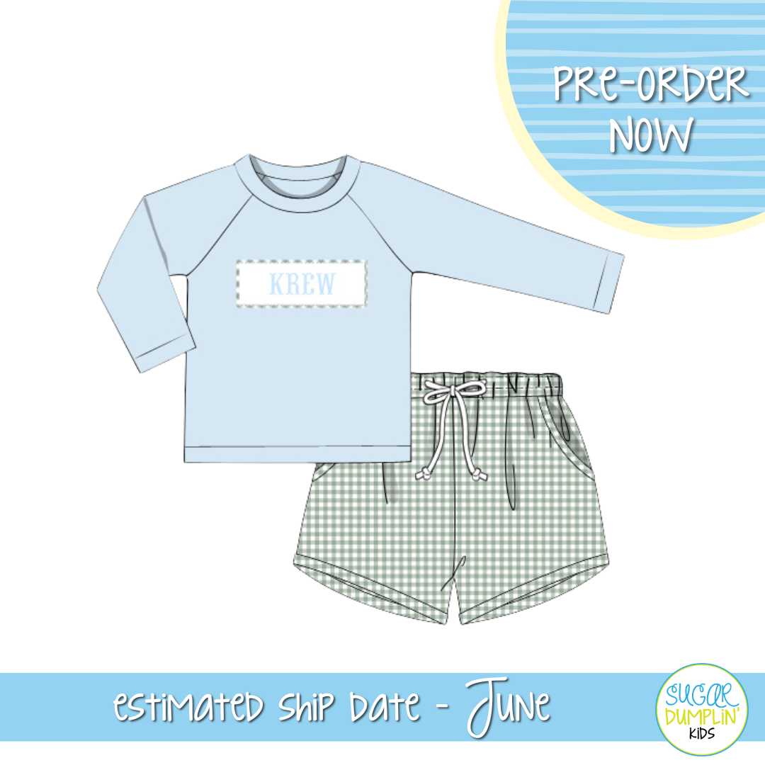 PO112: Name Smocked Swim Boys Rashguard Set