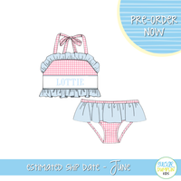 PO112: Name Smocked Swim Girls Two Piece Swimsuit
