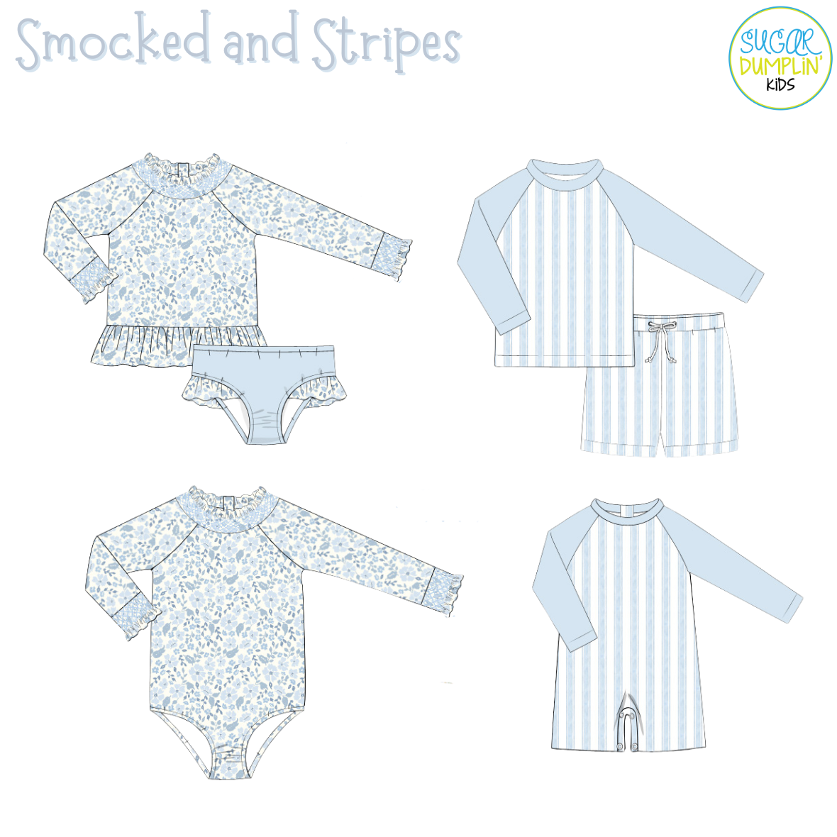 PO112: Smocked and Stripes Boys Rashguard Swimsuit