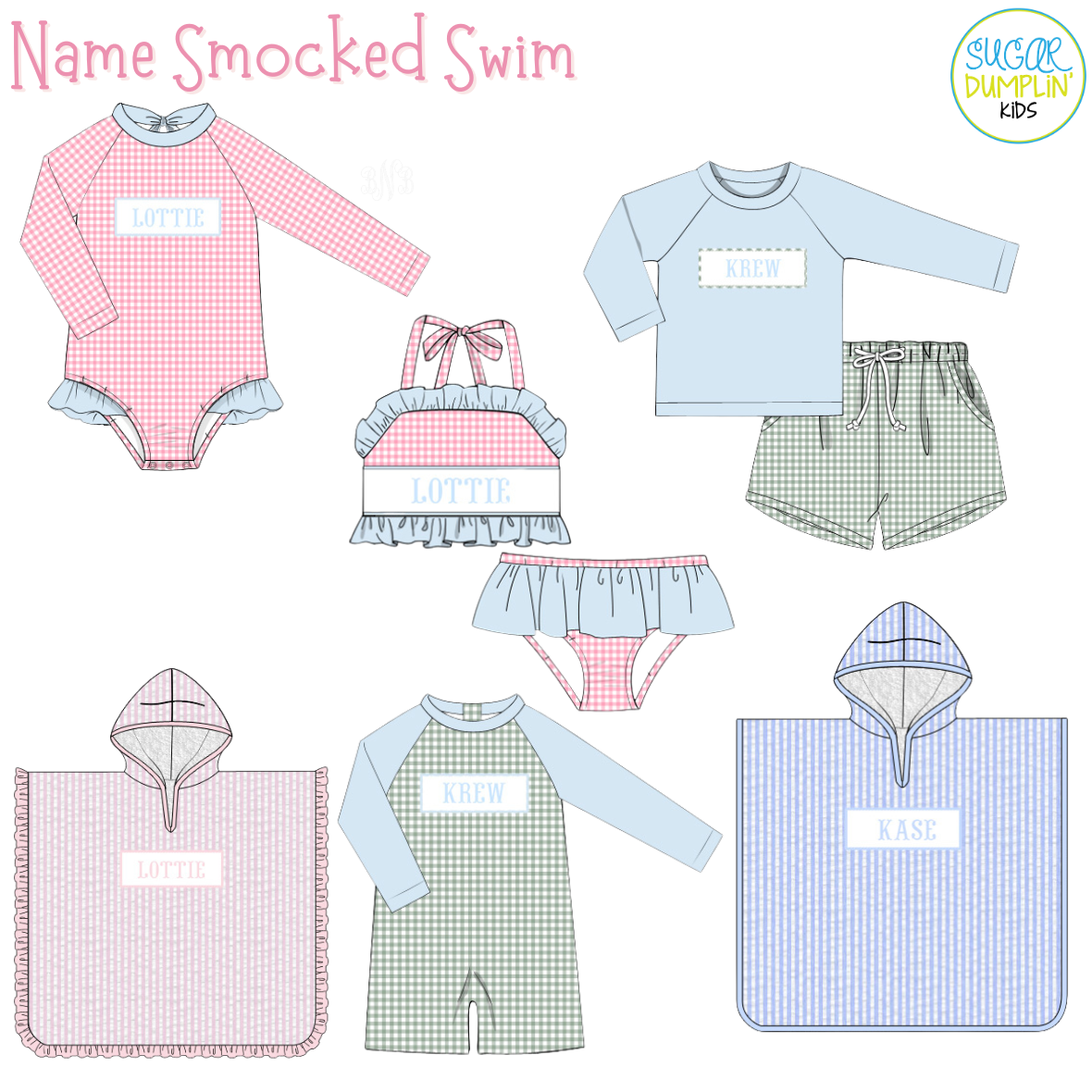 PO112: Name Smocked Swim Girls Pink Swim Cover
