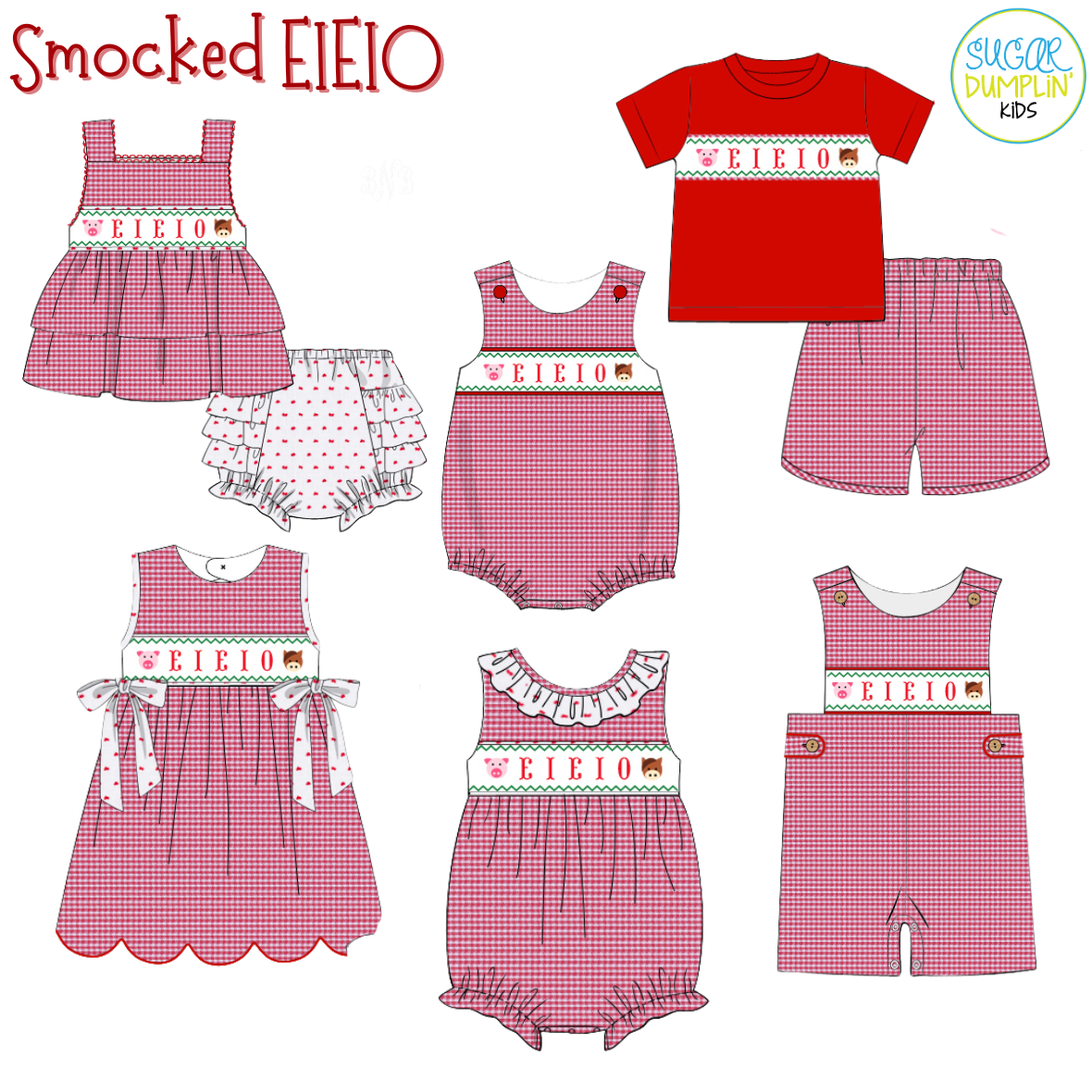 PO113: Smocked EIEIO Girls Bloomer Set