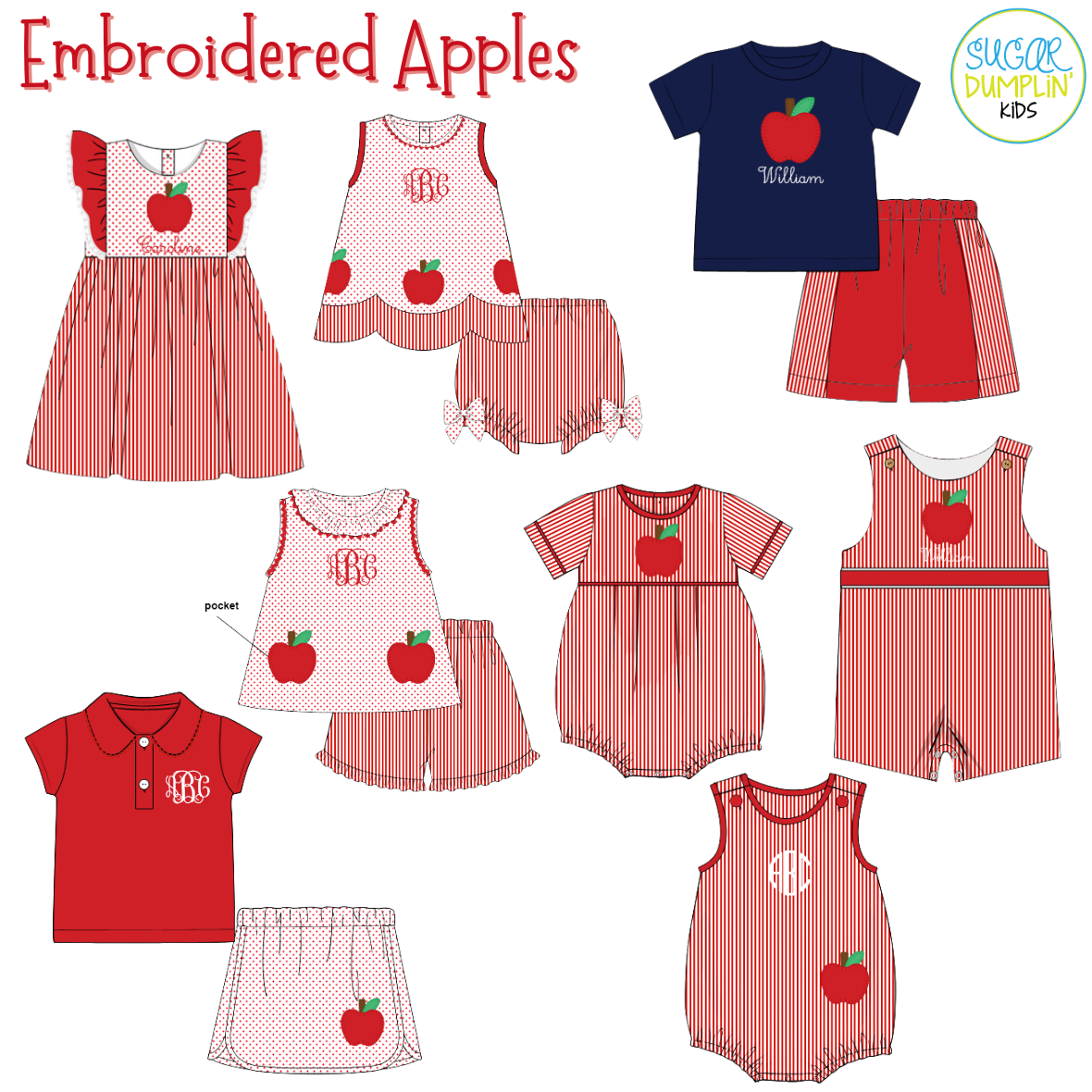 PO113: Embroidered Apples Boys Bubble