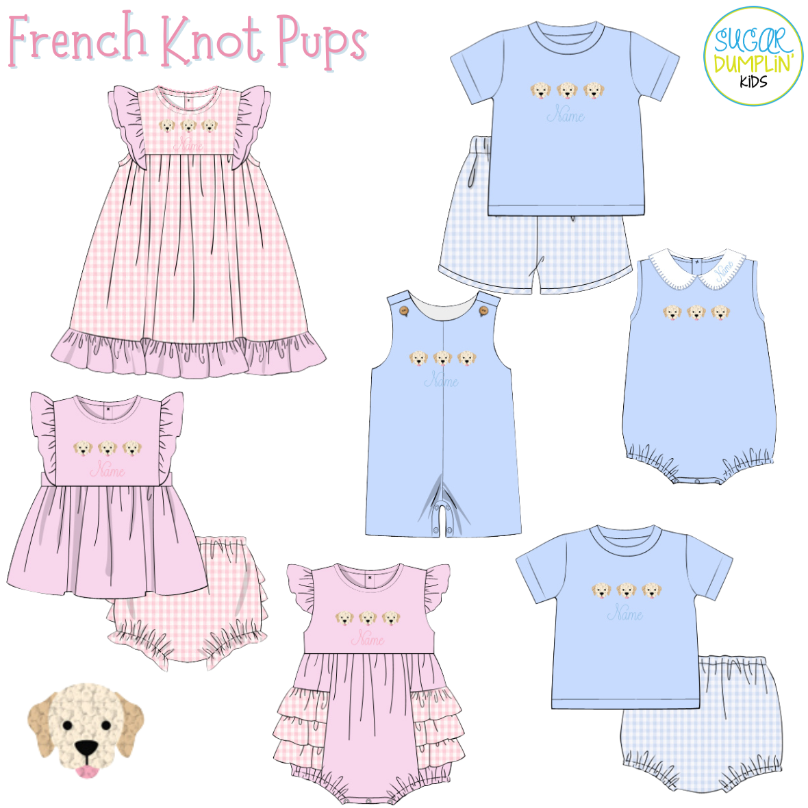 PO113: French Knot Pups Boys Diaper Set