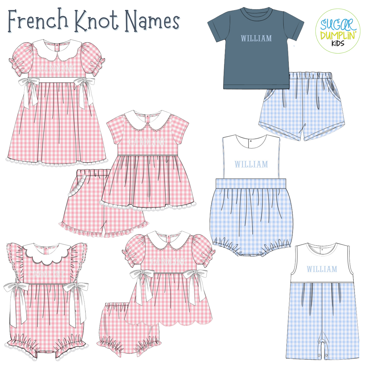 PO113: French Knot Name Girls Bloomer Set