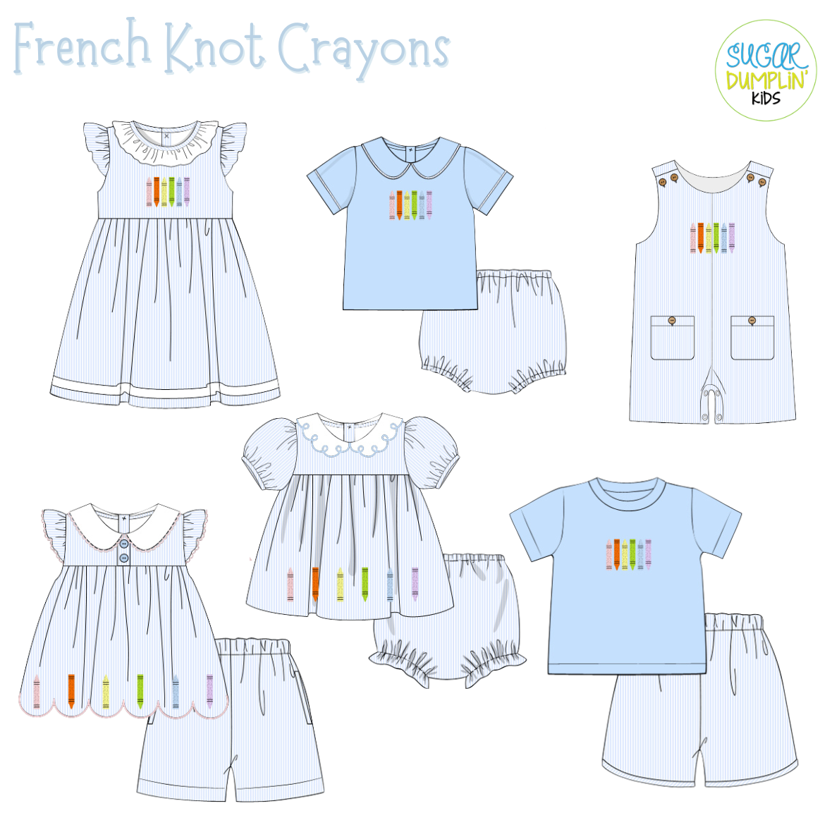 PO113: French Knot Crayons Boys Diaper Set
