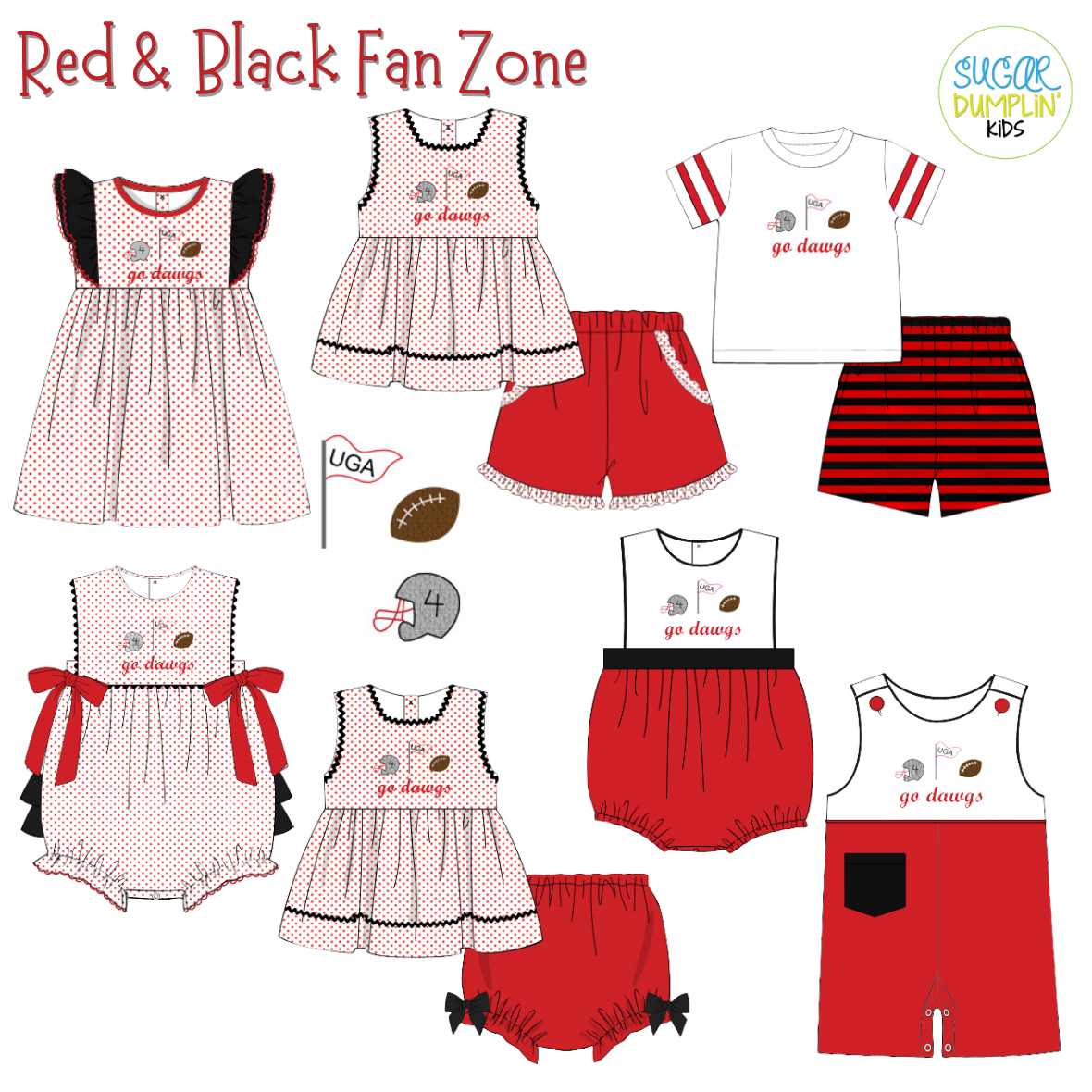 PO114: Red & Black Fan Zone Girls Dress