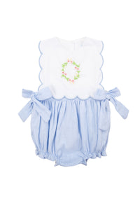 Girls Spring Linen Initial Wreath Bubble